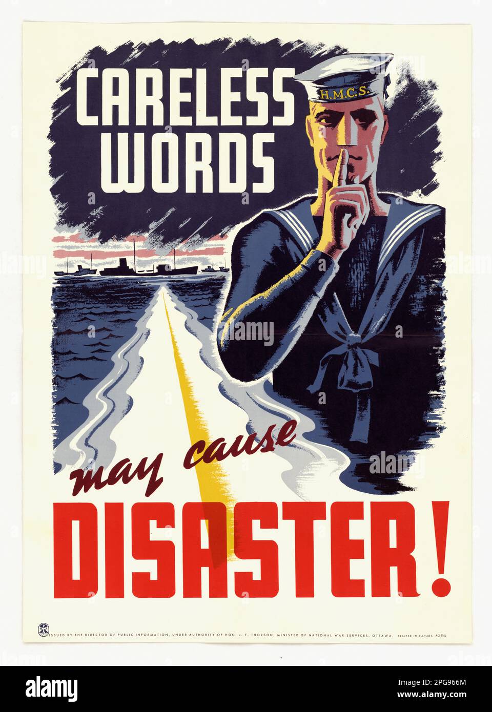 Le parole incaute possono causare il disastro!. Contributore: Direttore dell'informazione pubblica; ministro dei servizi nazionali di guerra. 1942 - 1945. Ufficio per la gestione delle emergenze. Ufficio delle informazioni di guerra. Filiale operazioni nazionali. Ufficio servizi speciali. 3/9/1943-9/15/1945. Manifesti stranieri della seconda guerra mondiale Foto Stock