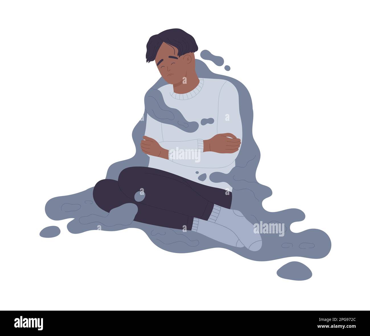 Problema di stress post traumatico. Malattia mentale, illustrazione del vettore della persona frustrata ed ansiosa Illustrazione Vettoriale