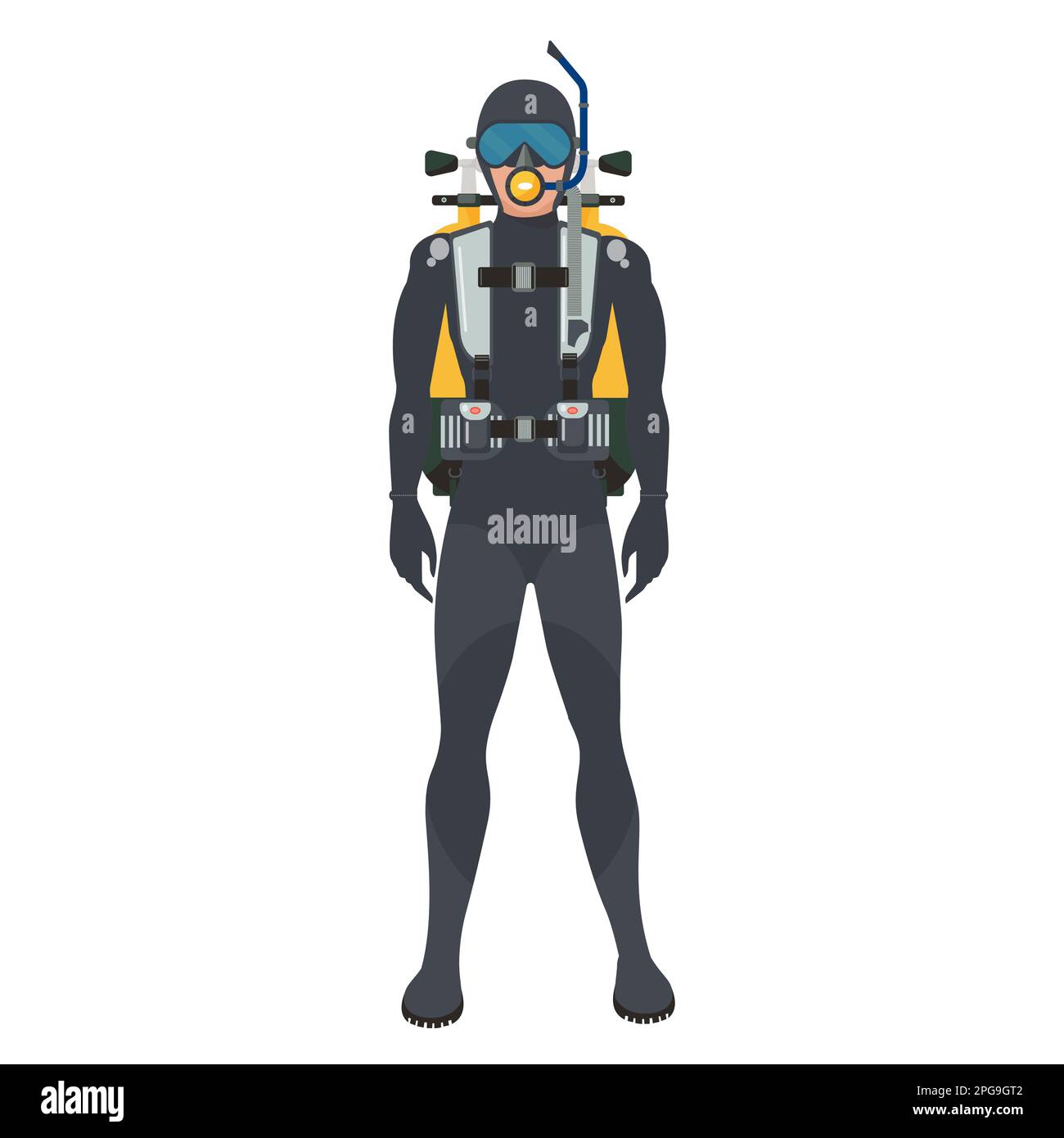 Subacqueo in costume da bagno. Sport subacquei, disegno vettoriale di roba subacquea Illustrazione Vettoriale