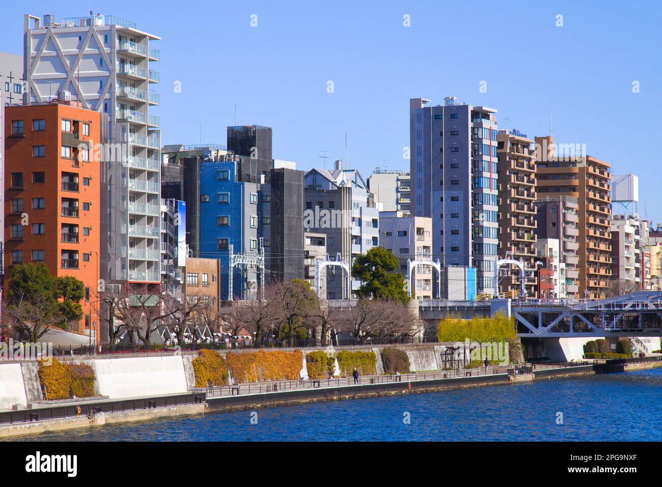 Giappone, Tokyo, Asakusa, skyline, fiume Sumida, Foto Stock