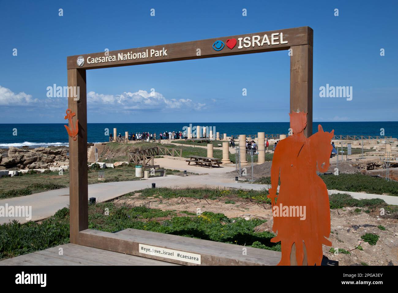 Un punto di sosta per scattare foto nel Caesarea National Park Foto Stock