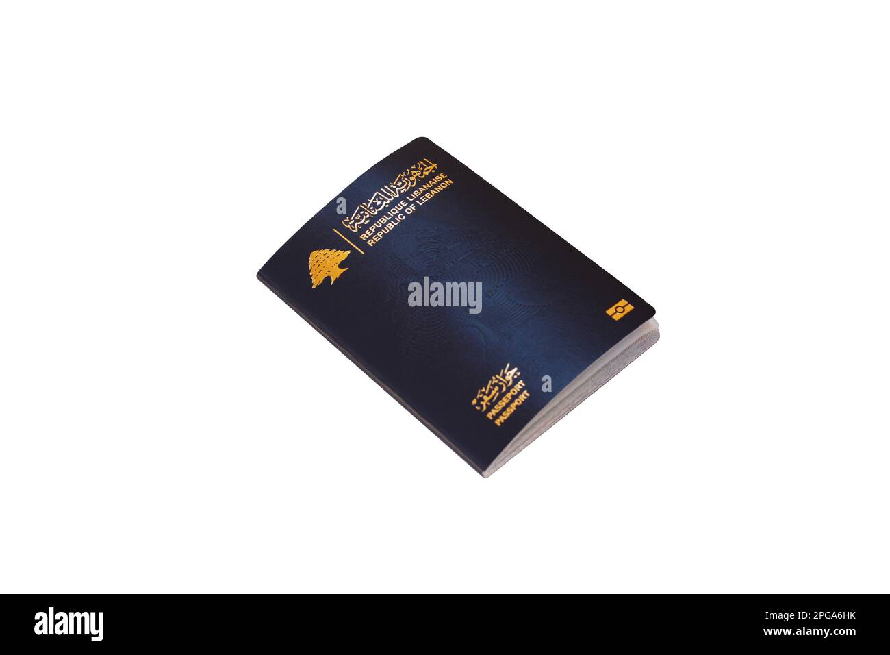 Passaporto libanese su sfondo bianco, Repubblica del Libano, Repubblica Libanaise, Libano, Beirut, Tripoli, crisi libanese Foto Stock