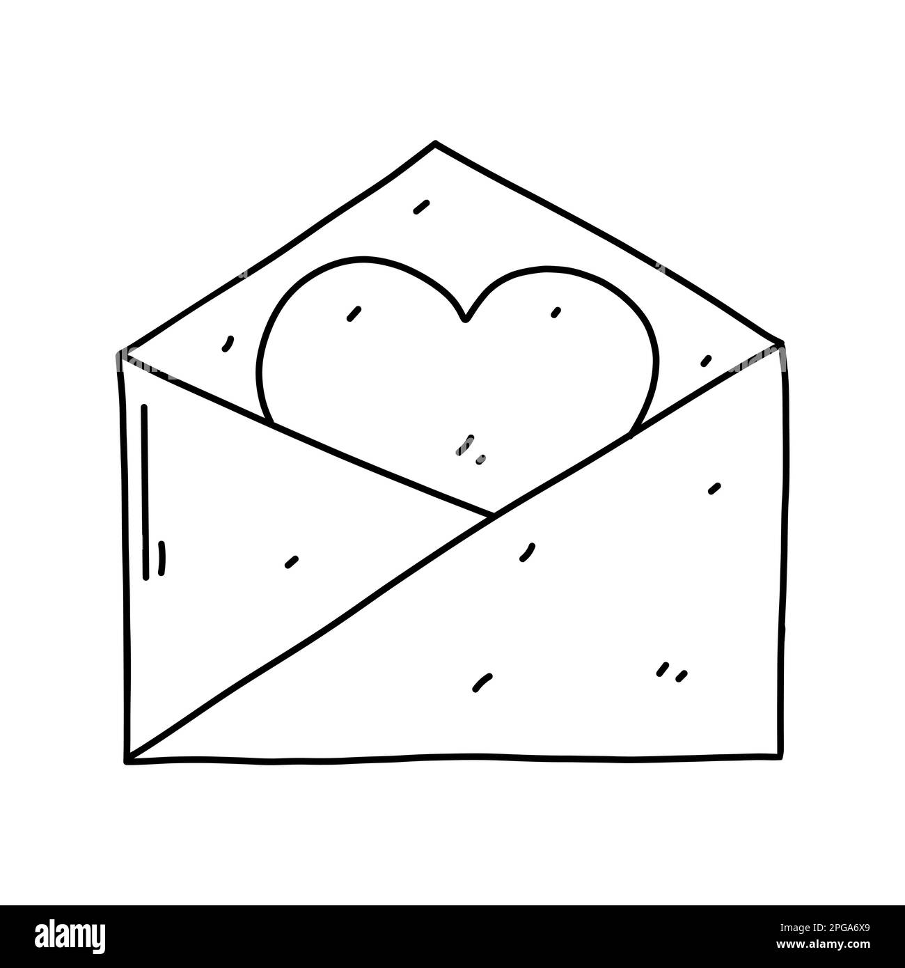 Lettera d'amore in stile doodle disegnato a mano. Illustrazione vettoriale isolata su sfondo bianco Illustrazione Vettoriale