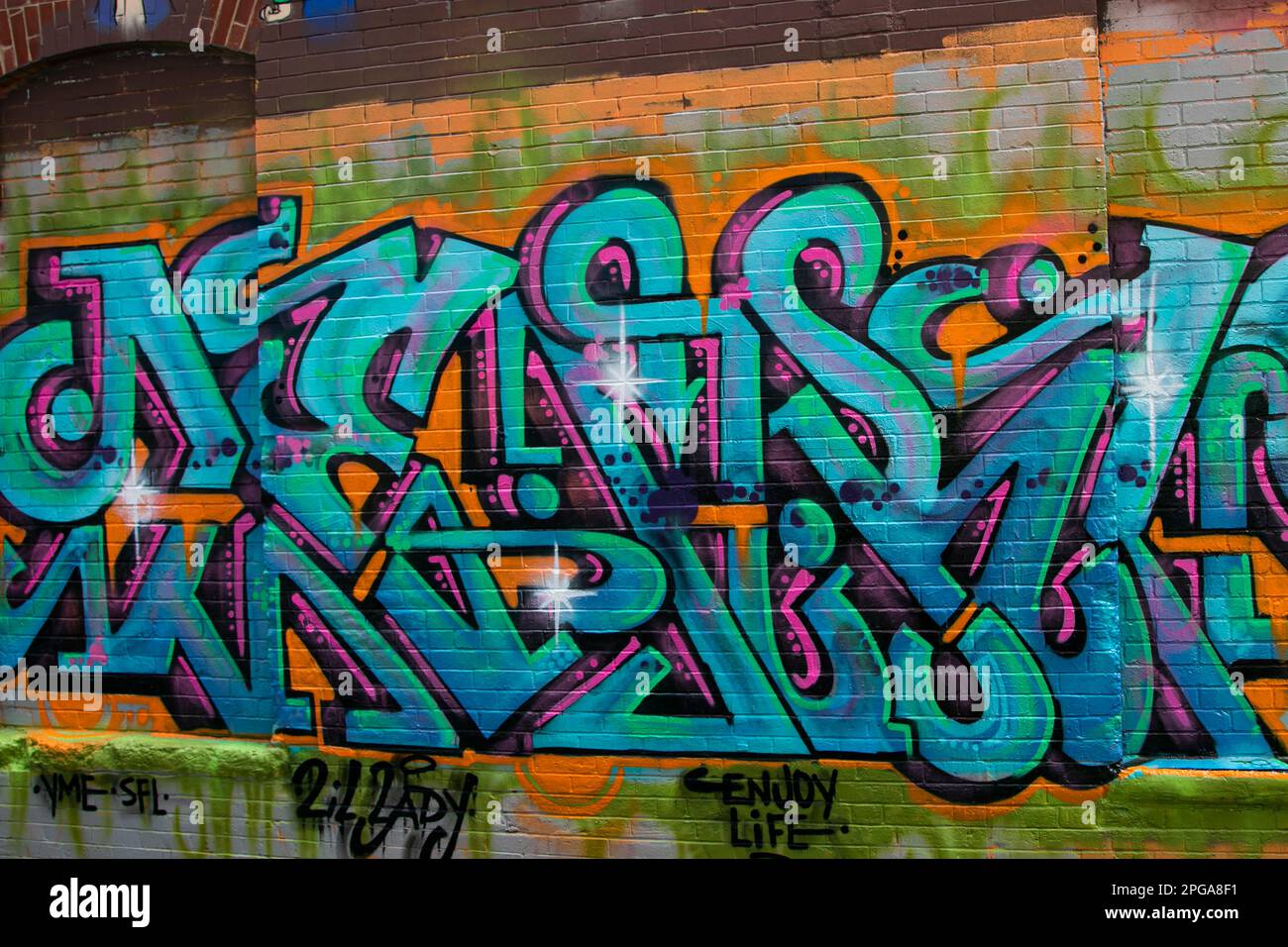 USA, Maine Portland, Wall Art, Pop Art, Alley Off Center Street, a sud di Spring St Foto Stock