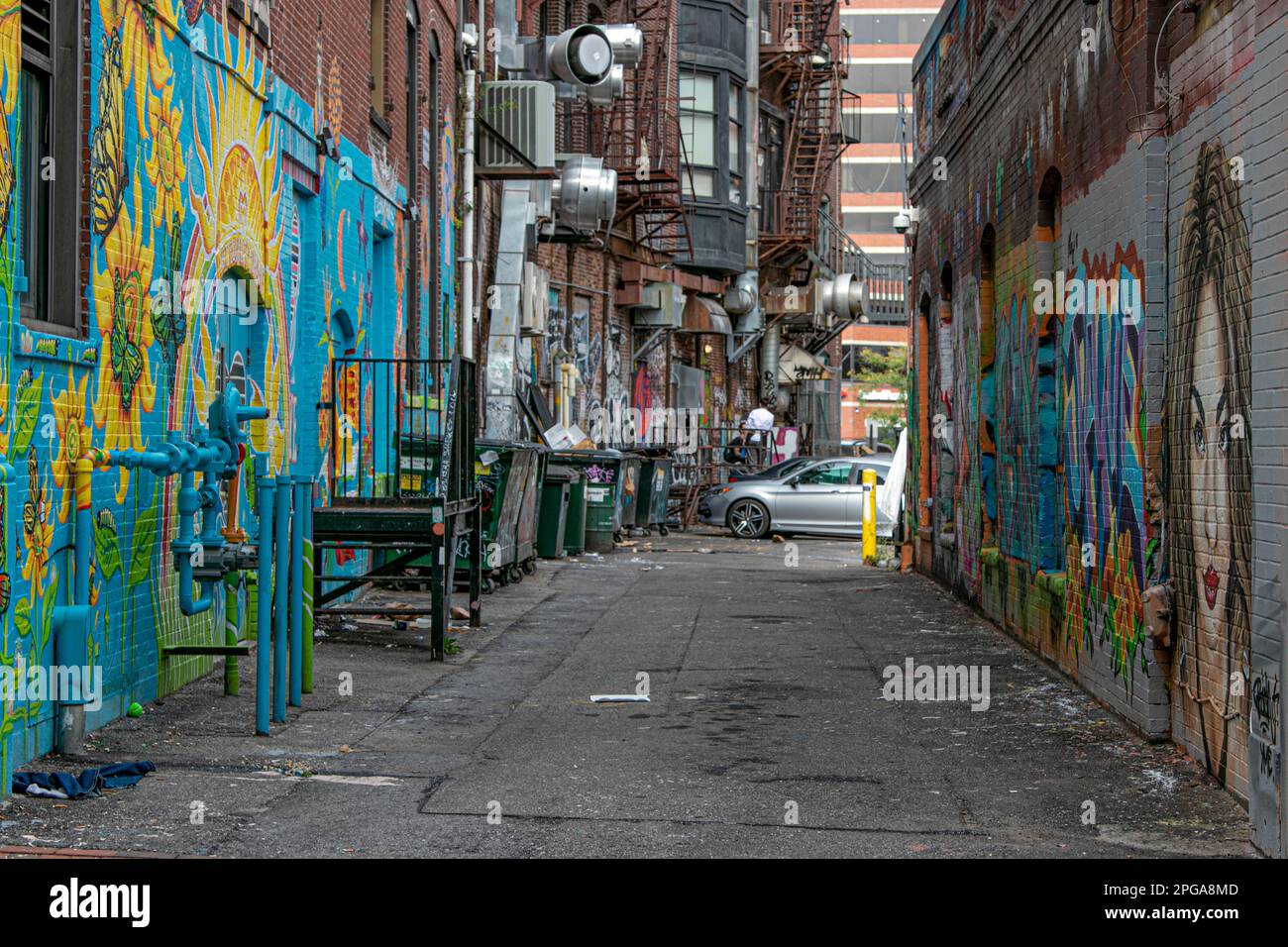 USA, Maine Portland, Wall Art, Pop Art, Alley Off Center Street, a sud di Spring St Foto Stock