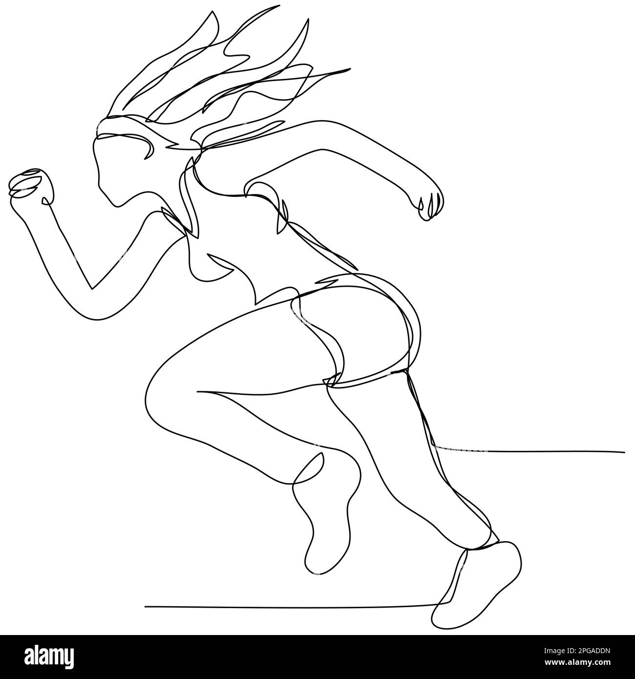 Running sportswoman in una linea su uno sfondo bianco. Il concetto di una ragazza che conduce uno stile di vita sano. Illustrazione vettoriale stock con stro modificabile Illustrazione Vettoriale