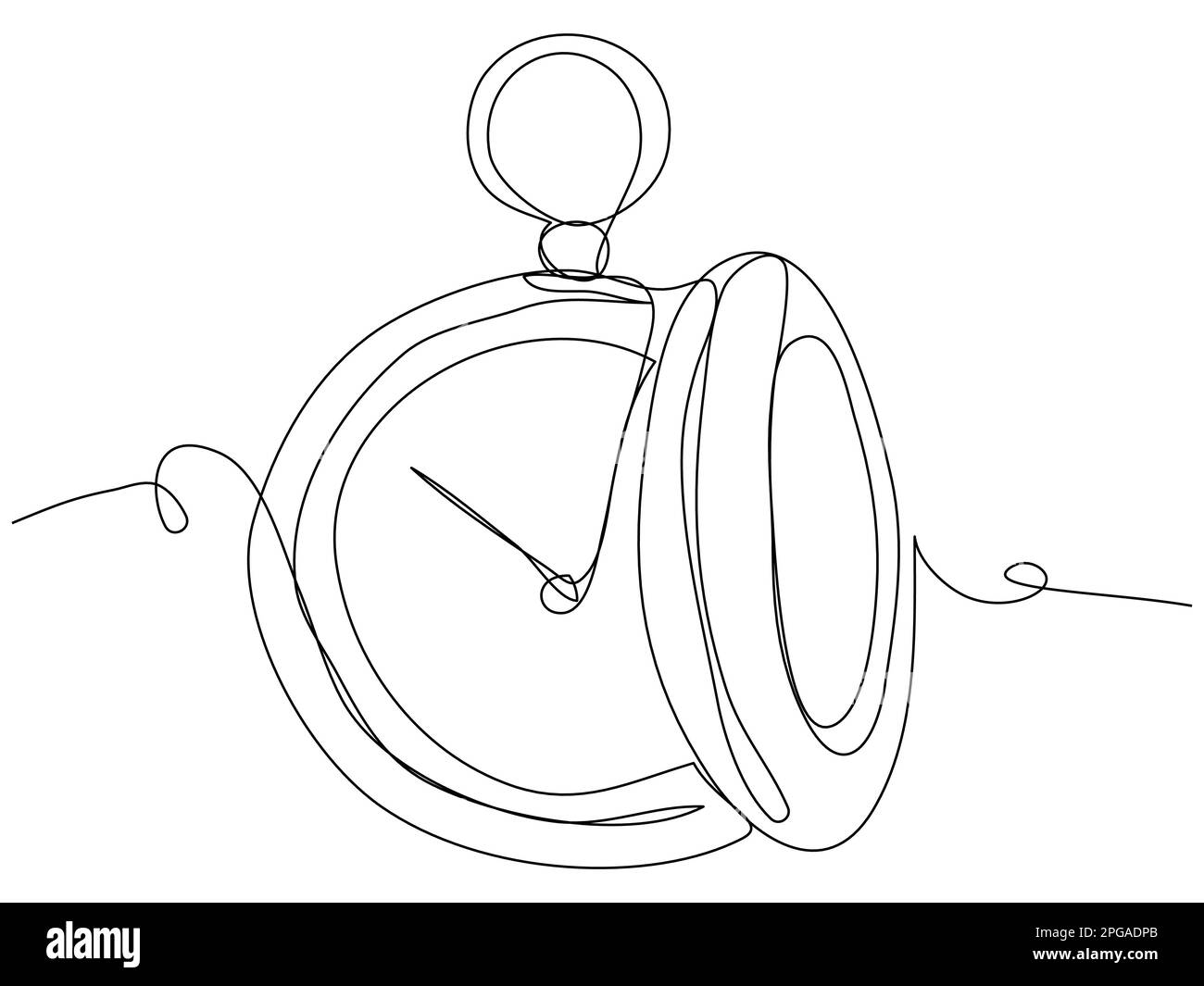 Orologio tascabile a una riga su sfondo bianco. Immagine concettuale del tempo. Illustrazione vettoriale stock con tratto modificabile. Illustrazione Vettoriale