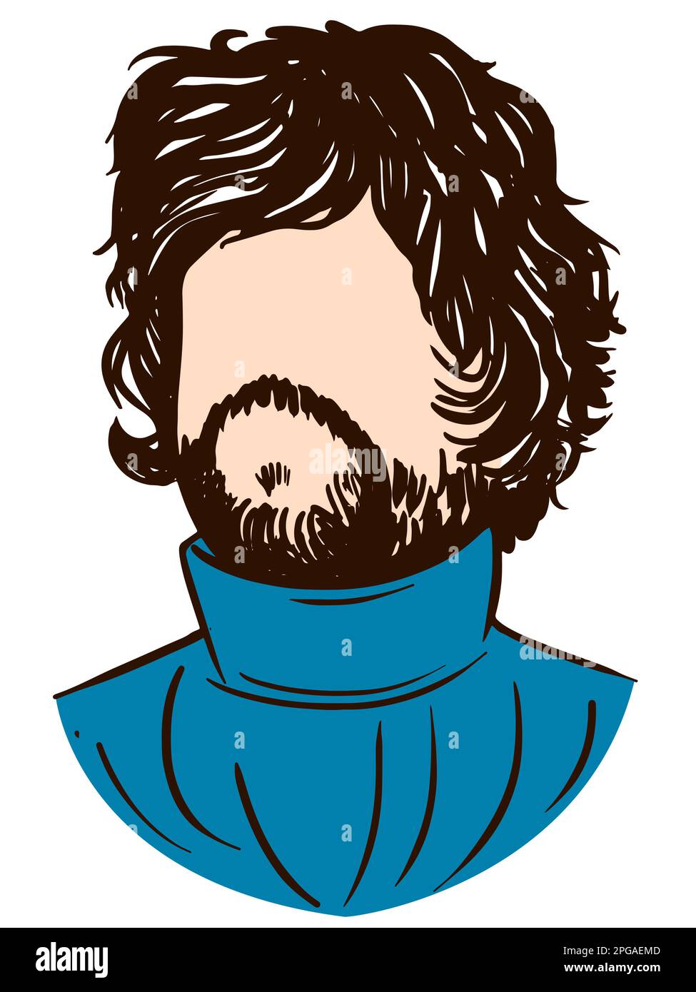 Silhouette di Lord Tyrion in stile schizzo su sfondo bianco. Ritratto uomo con barba e capelli lunghi. Editoriale illustrativo immagine vettoriale. Kiev, Ukr Illustrazione Vettoriale