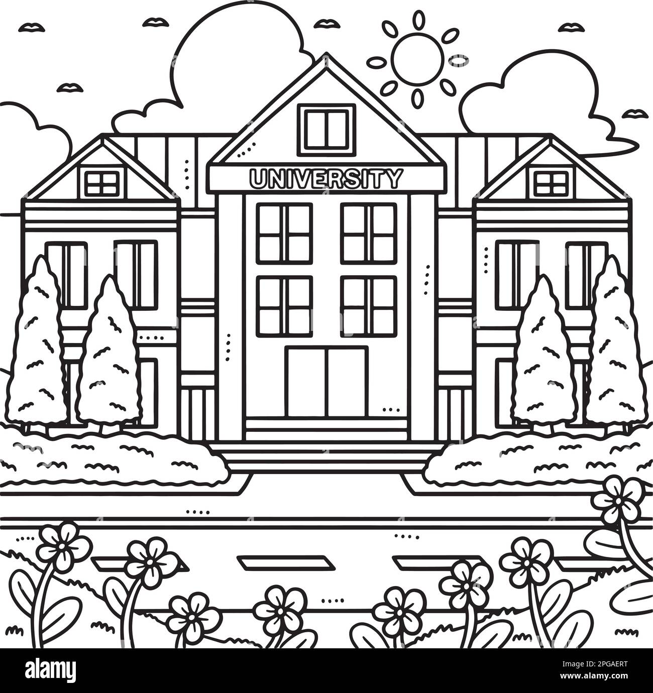 Laurea University Building Coloring Page Illustrazione Vettoriale