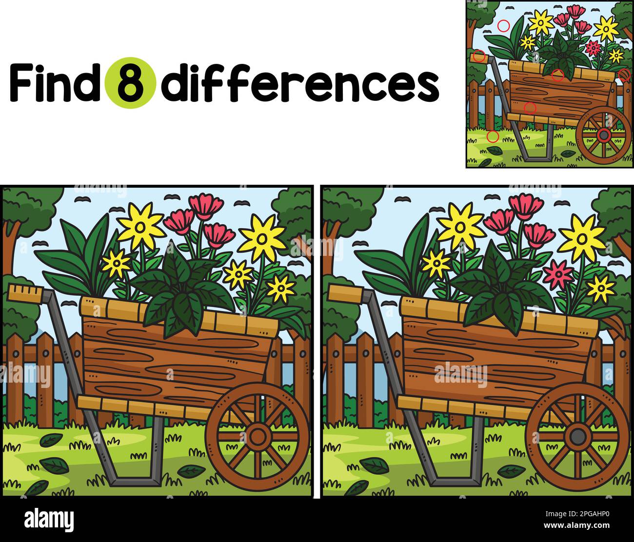 Earth Day piante Wheelbarrow trovare le differenze Illustrazione Vettoriale