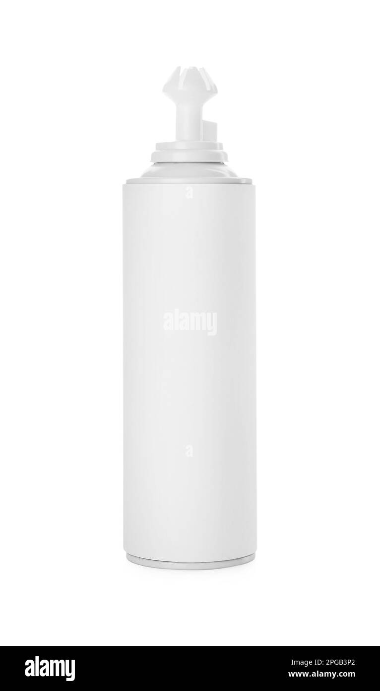 Panna montata in lattina isolata su bianco Foto Stock