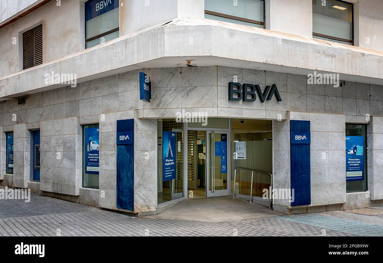 Banca BBVA. Filiale a Arrecife, Lanzarote, Isole Canarie, Spagna Foto Stock