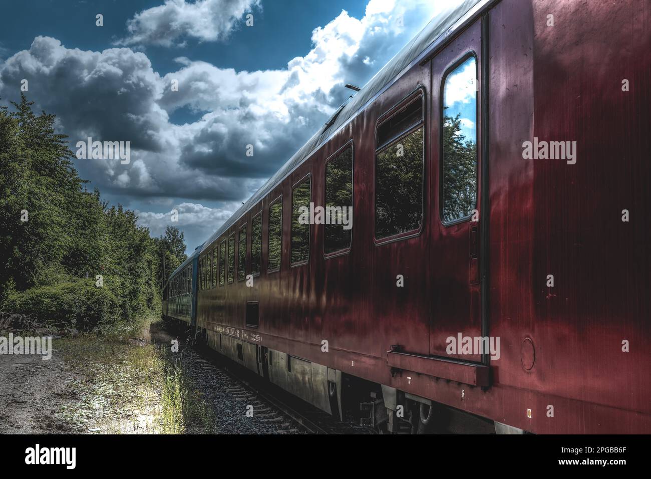 Vecchia macchina da letto, stazione di Dornap-Hahnenfurth, Wuppertal, Renania settentrionale-Vestfalia, Germania Foto Stock