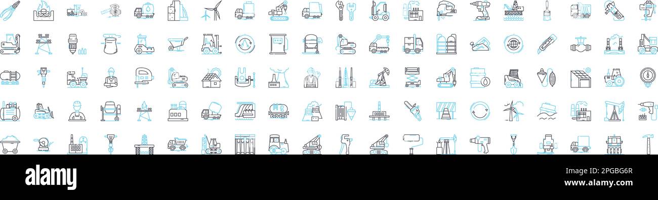 Set di icone di linee vettoriali per l'industria edile. Costruzione, architettura, infrastrutture, tubazioni, muratura, Demolizione, illustrazione Falegnameria Illustrazione Vettoriale