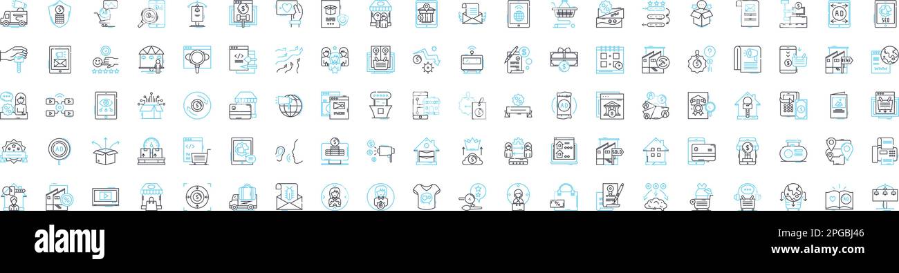 Set di icone di linee vettoriali per il marketing di sconti. Sconto, marketing, vendite, offerte, buoni, Offerte, illustrazione di risparmio delineano i simboli e i segni di concetto Illustrazione Vettoriale