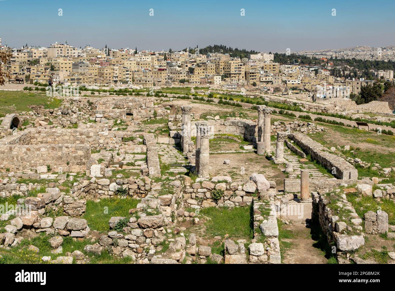 Rovine della chiesa bizantina presso la Cittadella, Amman, Giordania Foto Stock