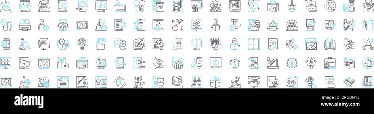 Set di icone di linee vettoriali universitarie. Università, Università, Scuola, Istruzione superiore, Campus, Accademico, Istituto illustrazione delineare i simboli del concetto e. Illustrazione Vettoriale