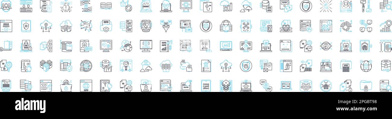 Set di icone di linee vettoriali per la sicurezza del cloud. Cloud, sicurezza, infrastruttura, dati, autenticazione, conformità, concetto di illustrazione della crittografia Illustrazione Vettoriale