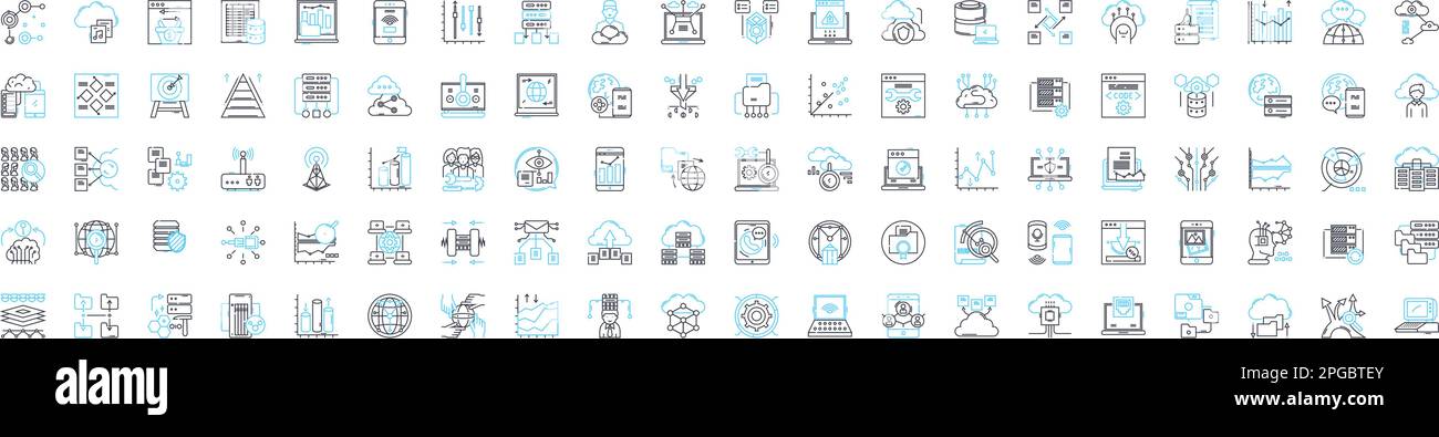 Icone di linea vettoriale del database di rete impostate. Rete, Database, SQL, connessione, Tabella, Schema, illustrazione delle chiavi delineare simboli e segni concettuali Illustrazione Vettoriale