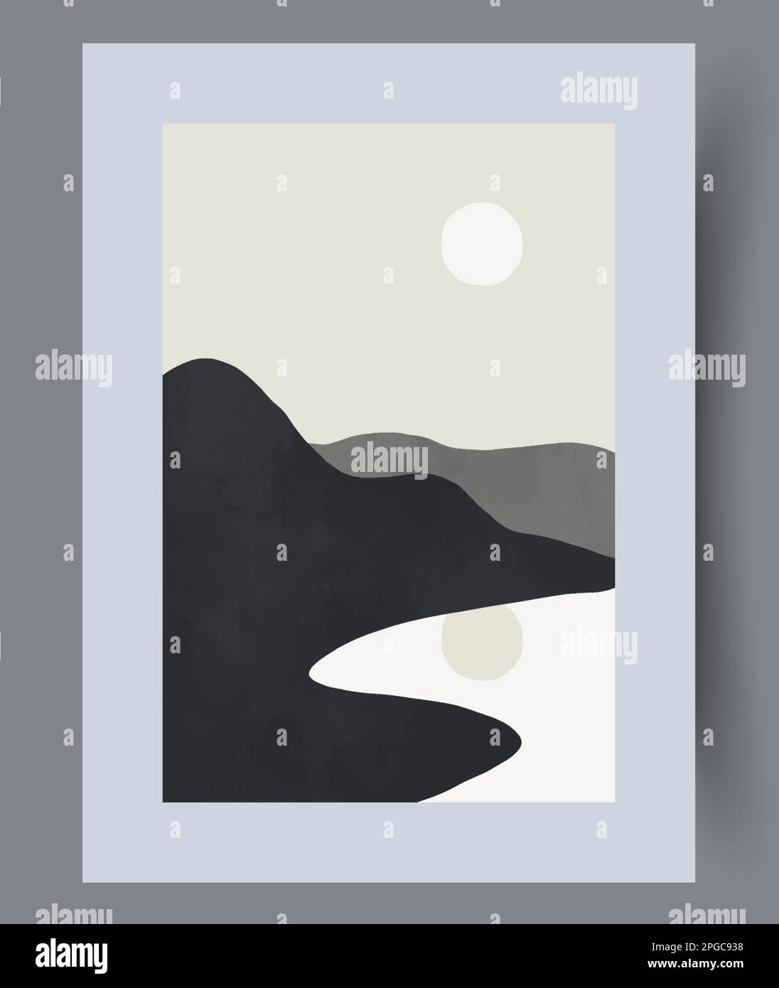 Paesaggio mare montagne costiere muro arte stampa Illustrazione Vettoriale