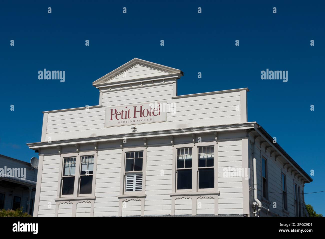 Petit Hotel, a Martinborough, una città nel distretto di Wairarapa Sud, nella regione di Wellington in Nuova Zelanda. Foto Stock