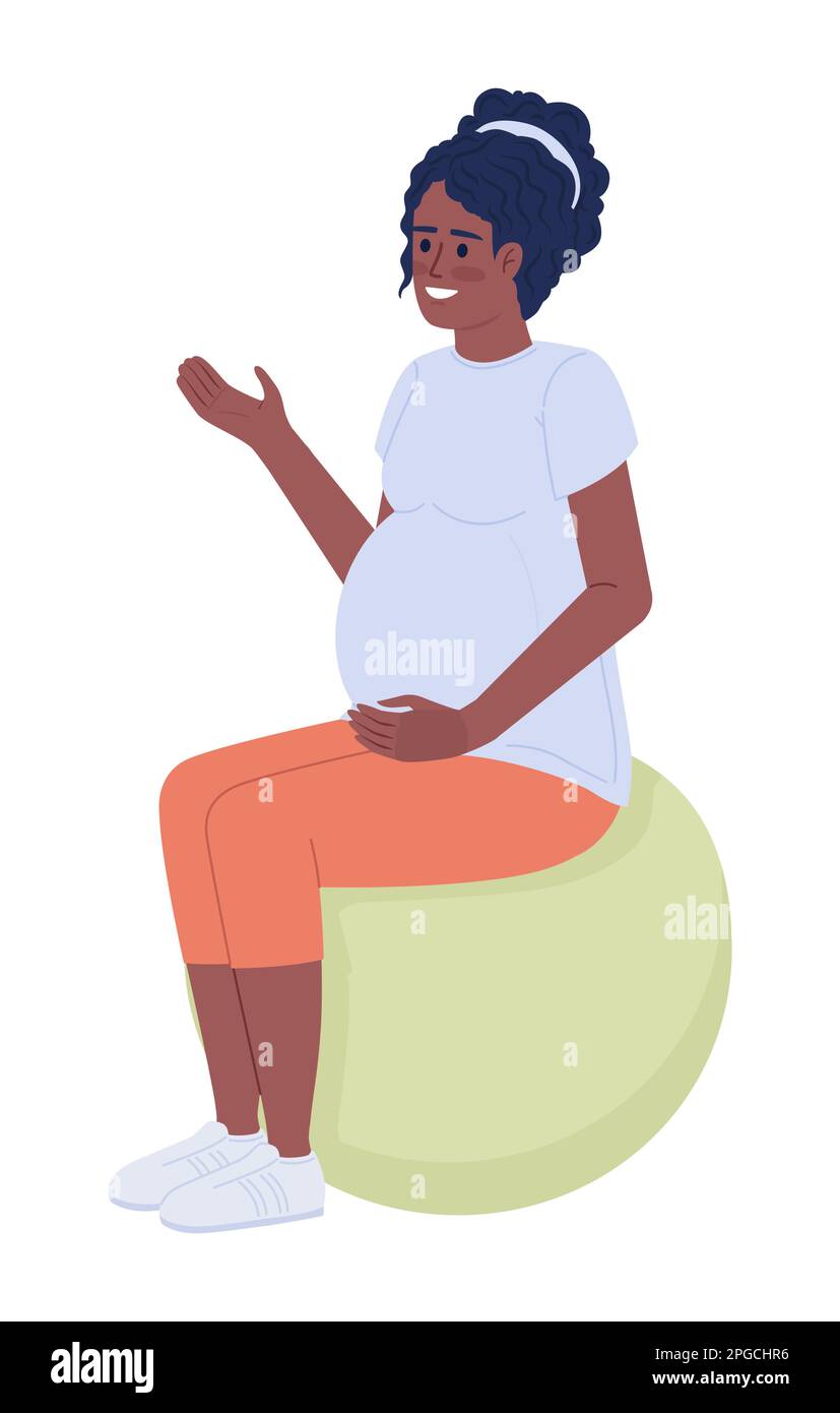 Presto-per-essere la madre seduta sul carattere vettoriale di colore semipiatto della sfera di esercitazione Illustrazione Vettoriale