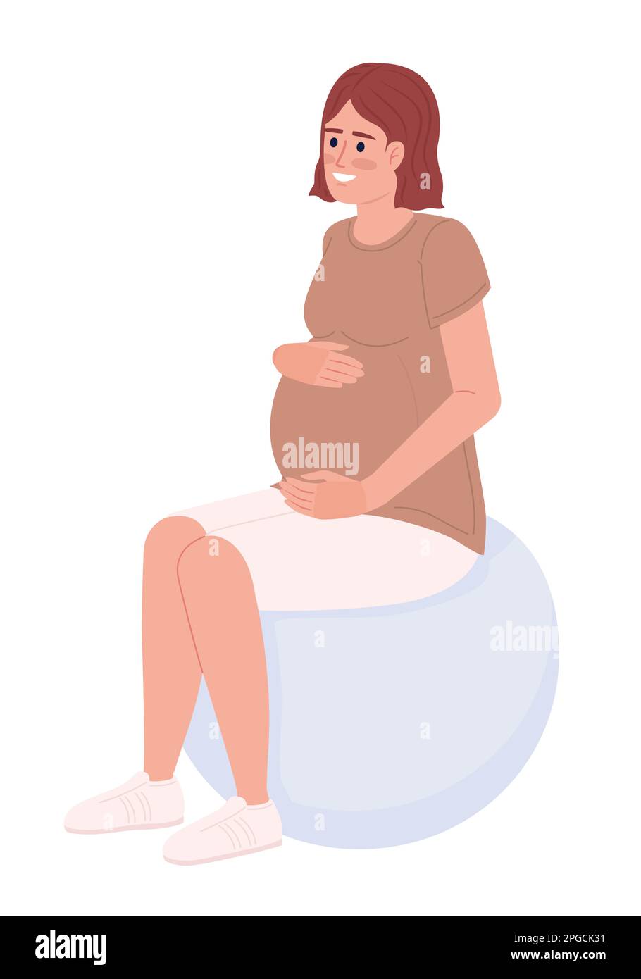 Donna in attesa seduta su palla esercizio carattere vettoriale colore semi piatto Illustrazione Vettoriale