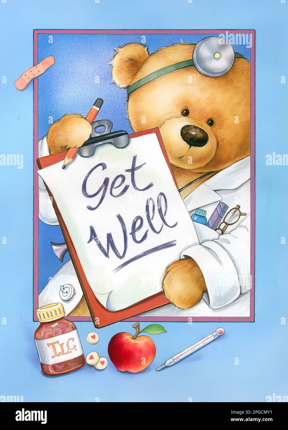 Cute ottenere bene messaggio dal medico teddy Foto Stock