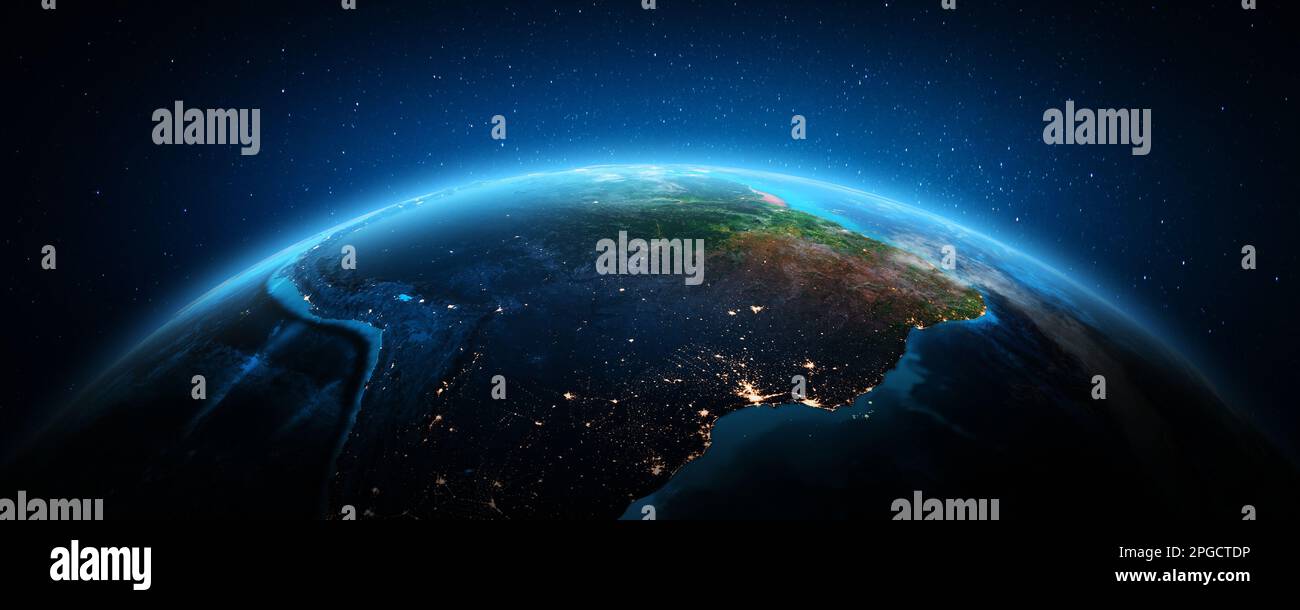 Cile, Argentina, Brasile di notte. Elementi di questa immagine forniti dalla NASA. rendering 3d Foto Stock