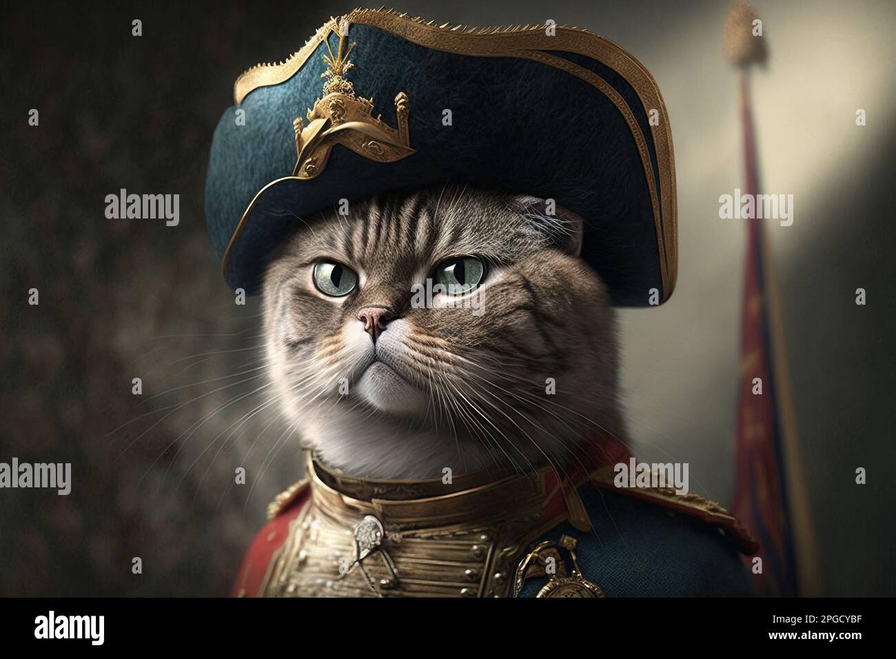 Un gatto con un cappellino Napoleone illustrazione generativa ai Foto stock  - Alamy