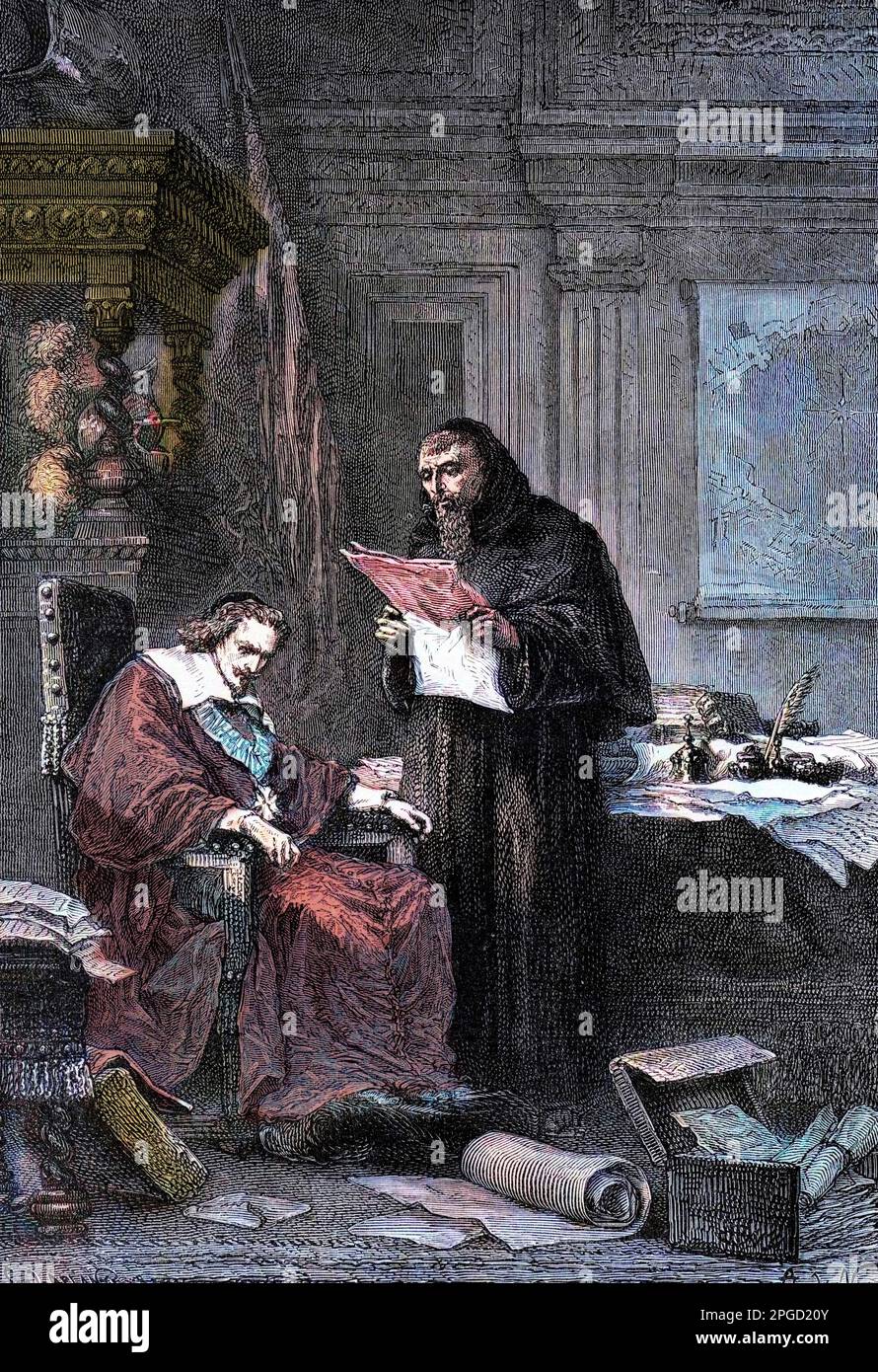 Richelieu et le Père Joseph - incisione da 'l'histoire de France racontee a mes petits-enfants' - par Francois Guizot - 1872-1876 Foto Stock