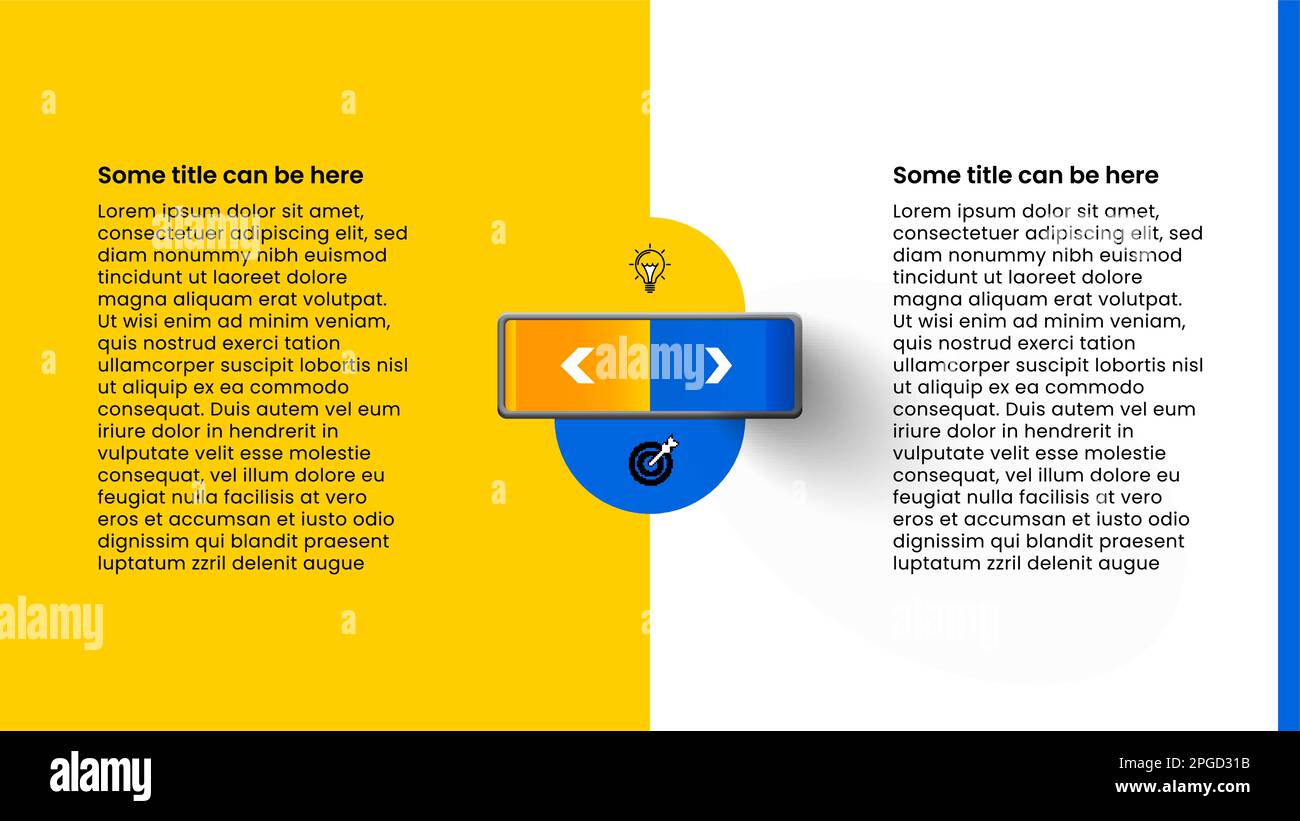 Modello infografico con icone e 2 opzioni o passaggi. Interruttore. Può essere utilizzato per il layout del flusso di lavoro, il diagramma, il banner, il webdesign. Illustrazione vettoriale Illustrazione Vettoriale