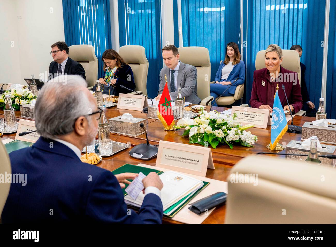 Rabat, Marocco. 22nd Mar, 2023. Regina Maxima dei Paesi Bassi a Rabat, il 22 marzo 2023, presso la Banca al-Maghrib, per una visita in qualità di Avvocato speciale del Segretario generale delle Nazioni Unite per il credito inclusivo allo sviluppo: Albert Nieboer/Netherlands OUT/Point de Vue OUT/dpa/Alamy Live News Foto Stock