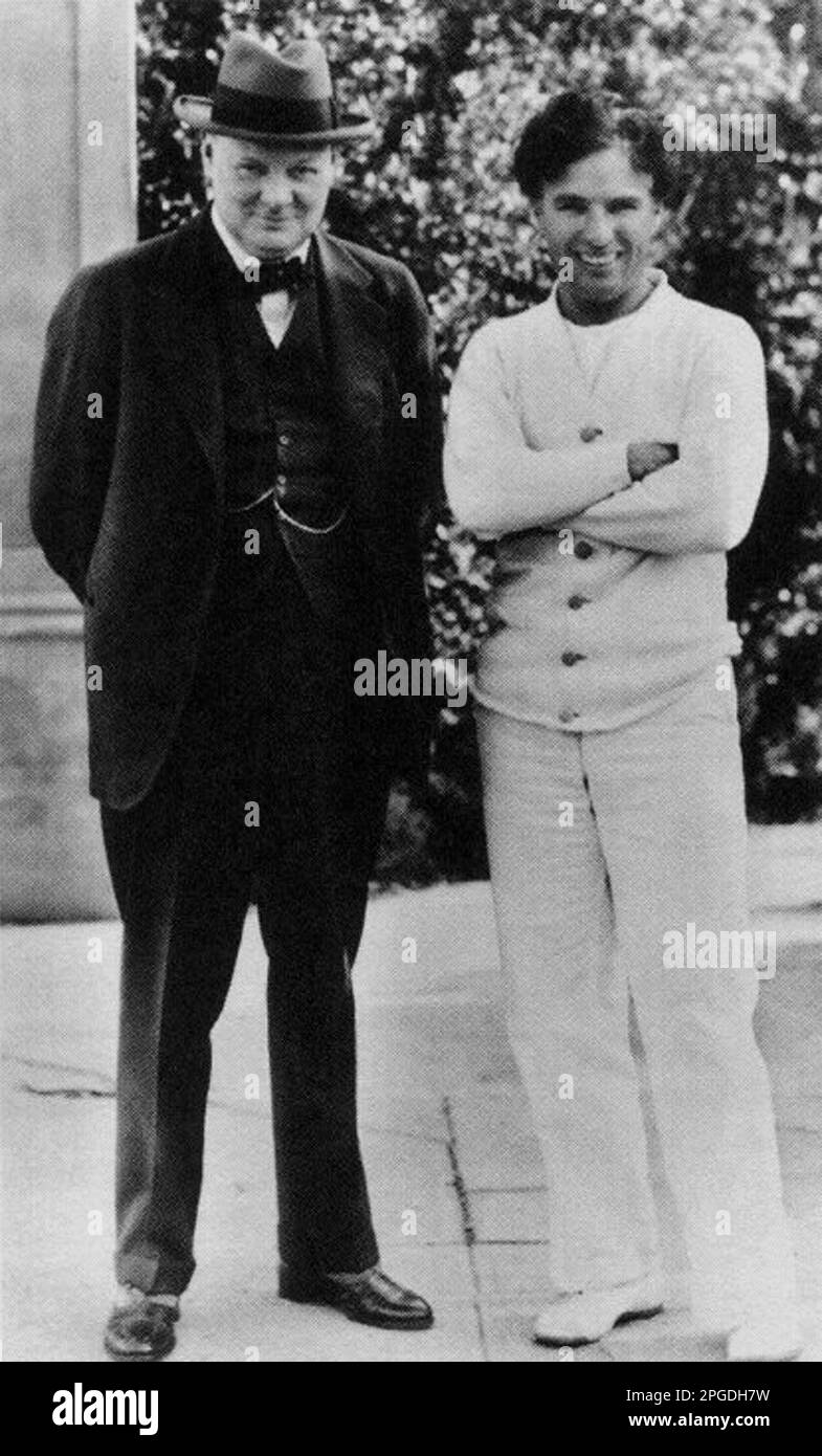 Winston Churchill con Charlie Chaplin. 1929 Foto Stock