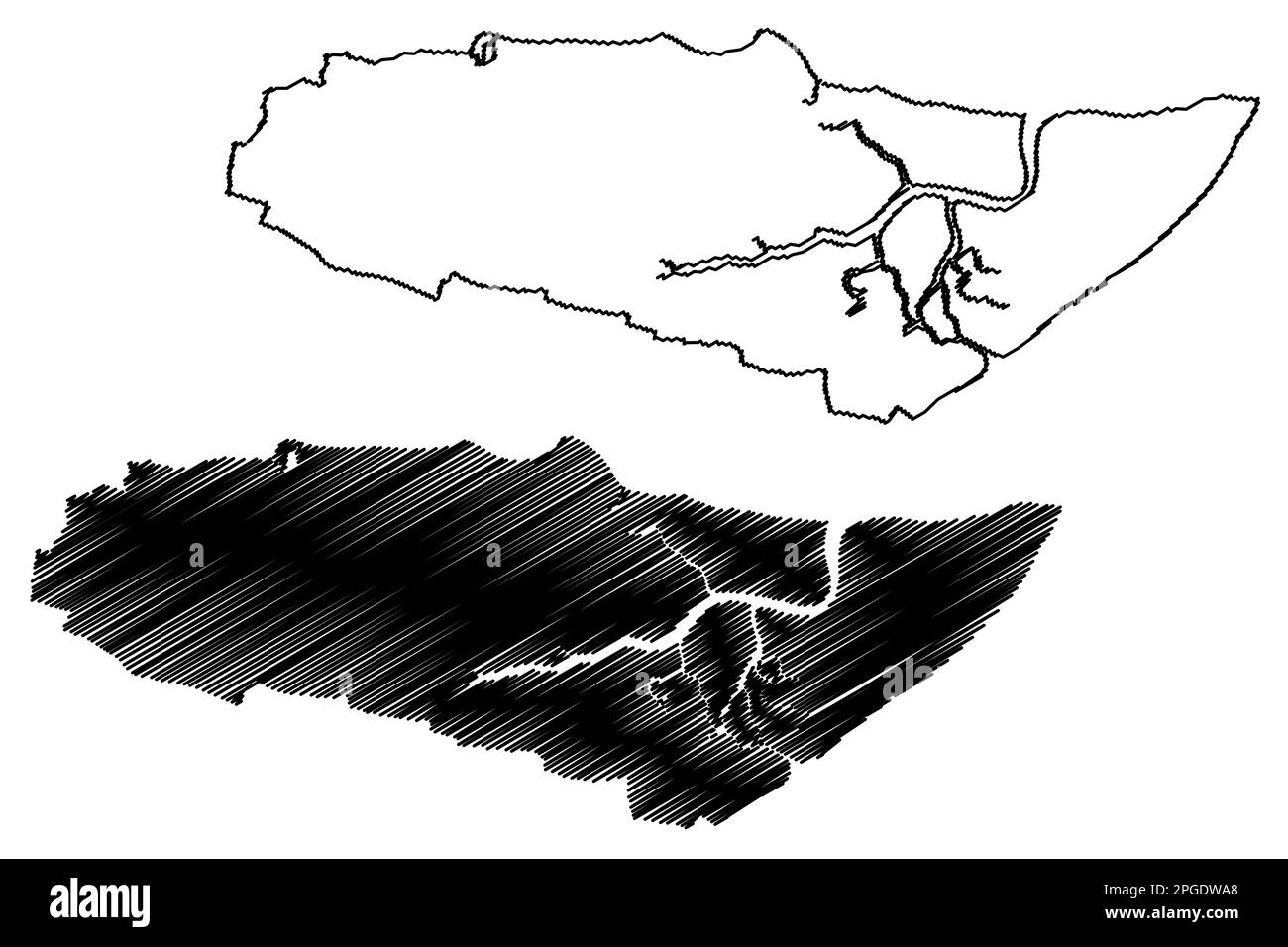 Illustrazione vettoriale della mappa del distretto non metropolitano di Rochford (Regno Unito di Gran Bretagna e Irlanda del Nord, contea cerimoniale Essex, Inghilterra), s Illustrazione Vettoriale