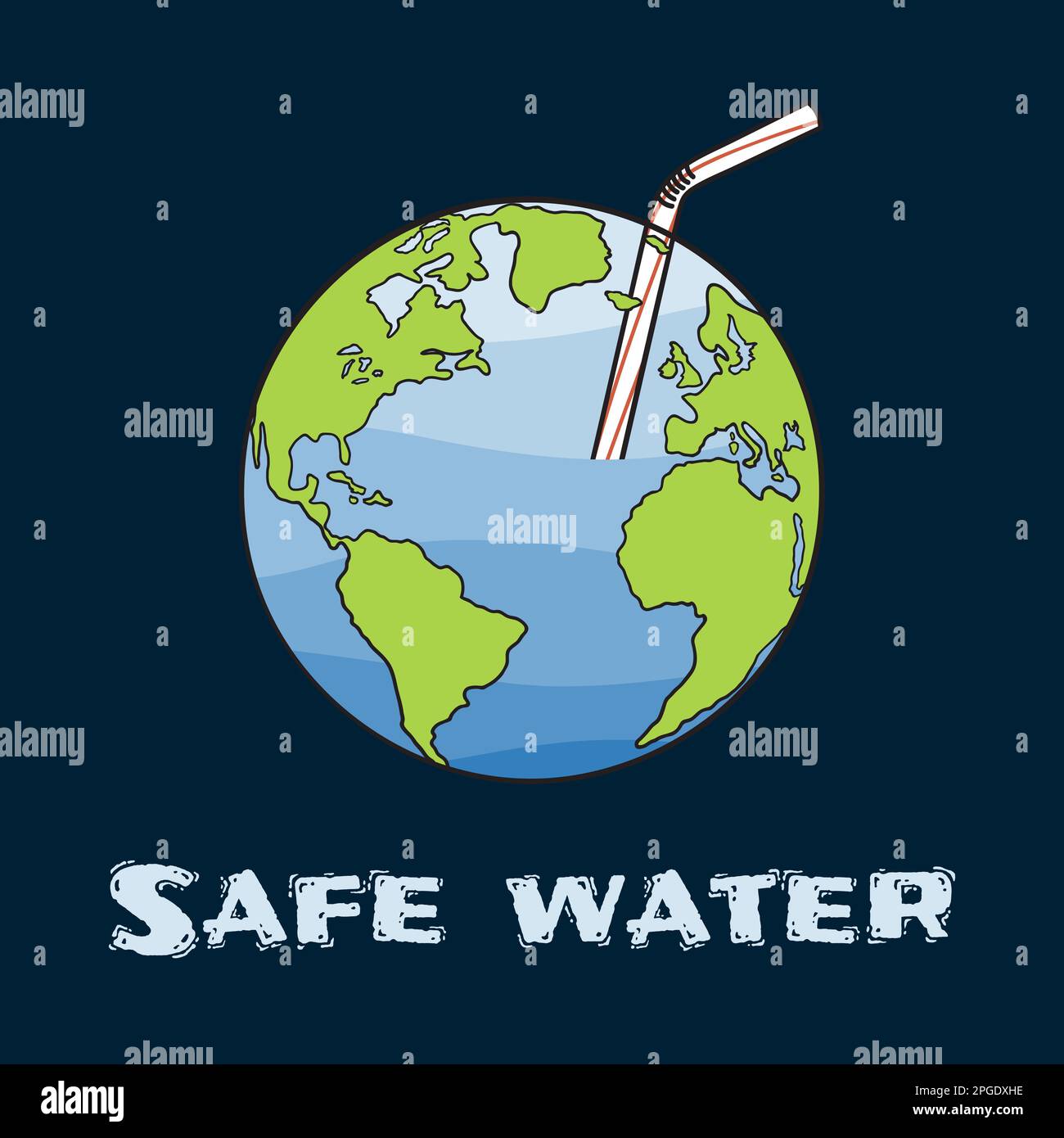 L'umanità beve acqua dalla Terra dalla paglia. Banner crisi idrica. Acqua potabile sicura. Disidratazione di terra e concetto di siccità. Riscaldamento globale e cl Illustrazione Vettoriale