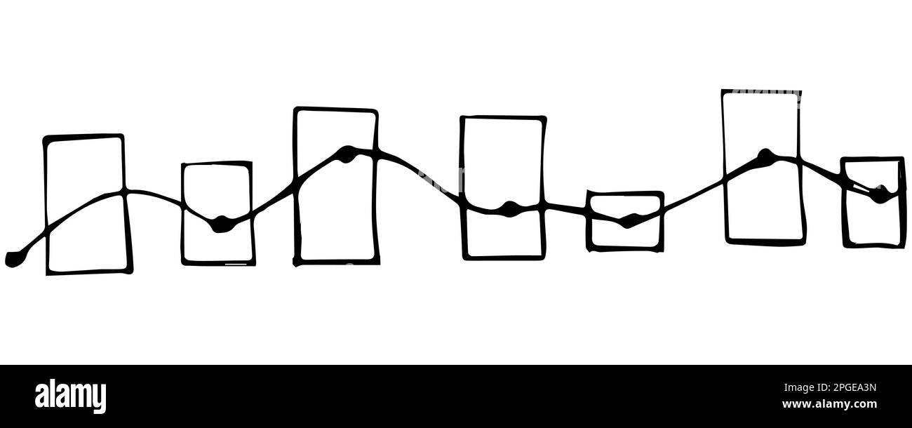 Grafici a linee in stile soffiante. Indicatori finanziari e icone delle colonne relative alle fluttuazioni delle scorte. Illustrazione Vettoriale