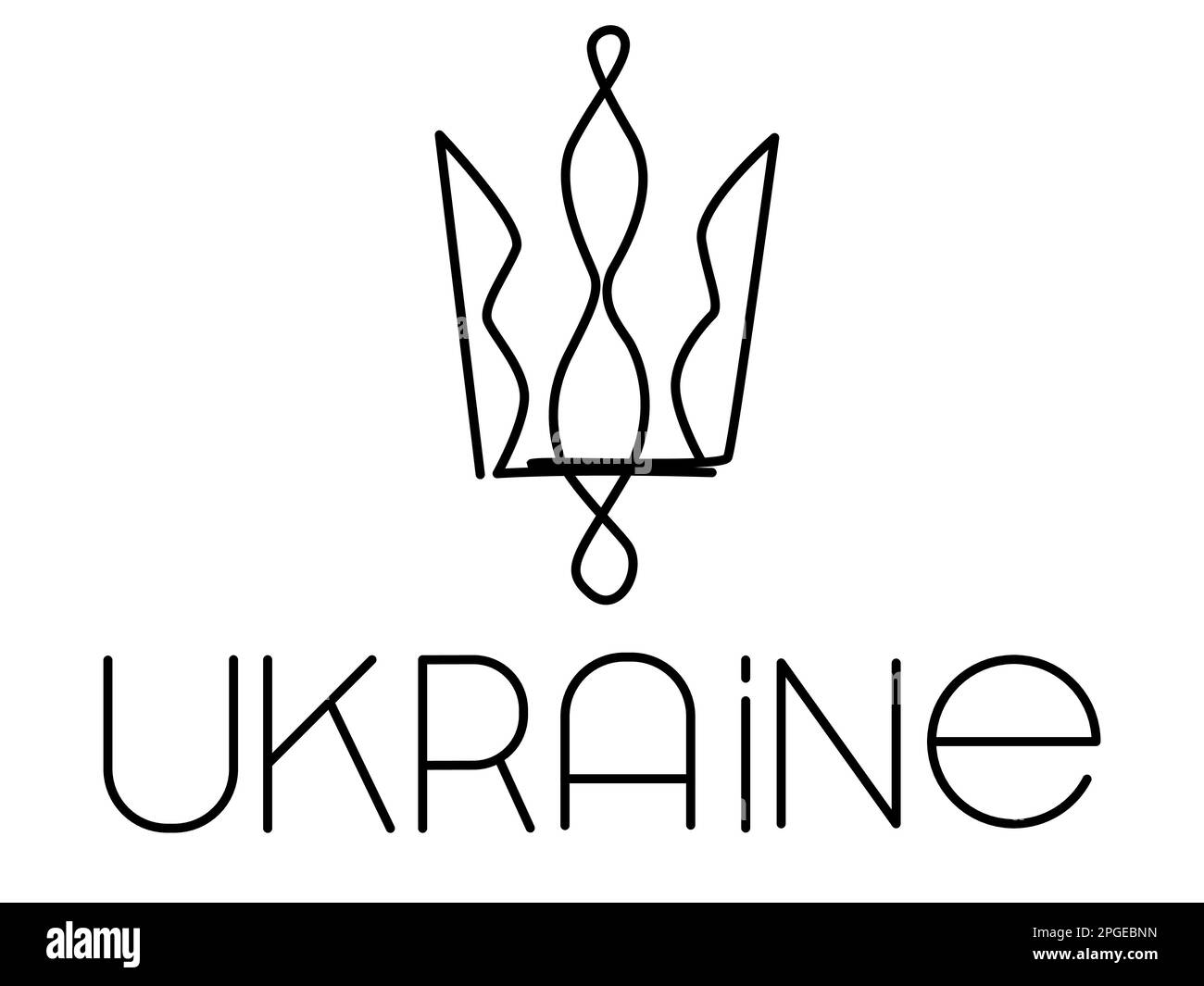 Trident in una riga su sfondo bianco. Illustrazione di scorta con il segno della condizione dell'Ucraina. Illustrazione Vettoriale