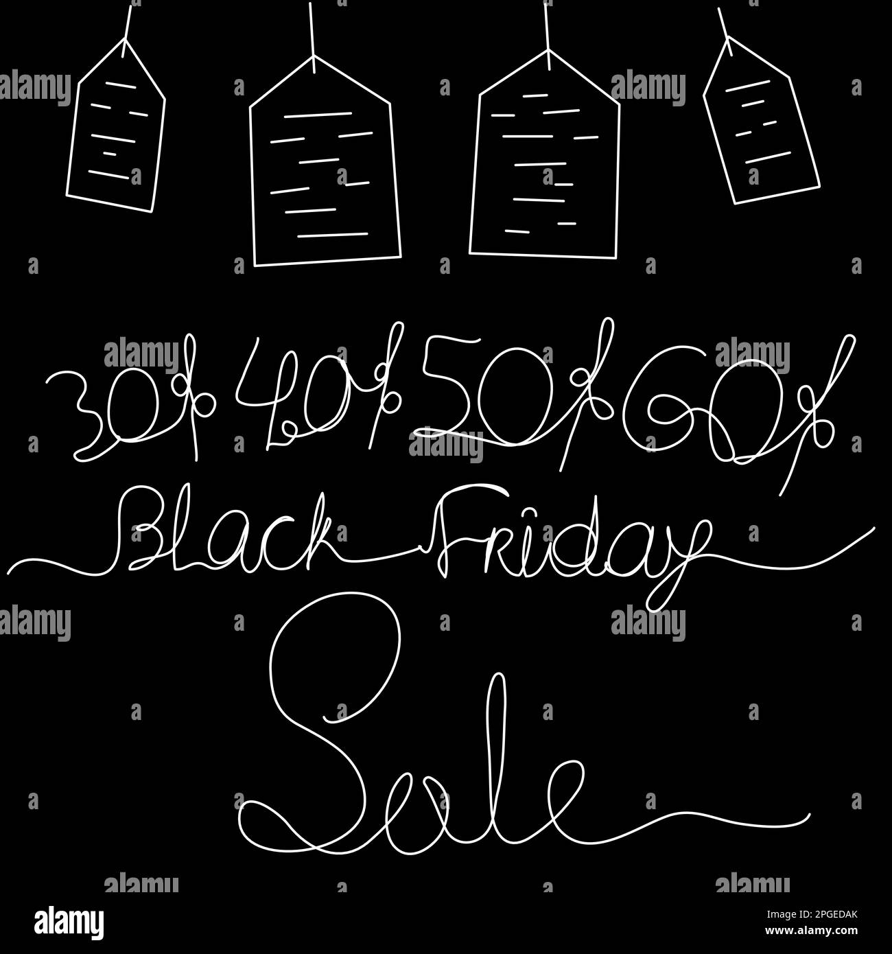 Sconto lettering Black Friday su una riga su sfondo nero. Illustrazione Vettoriale