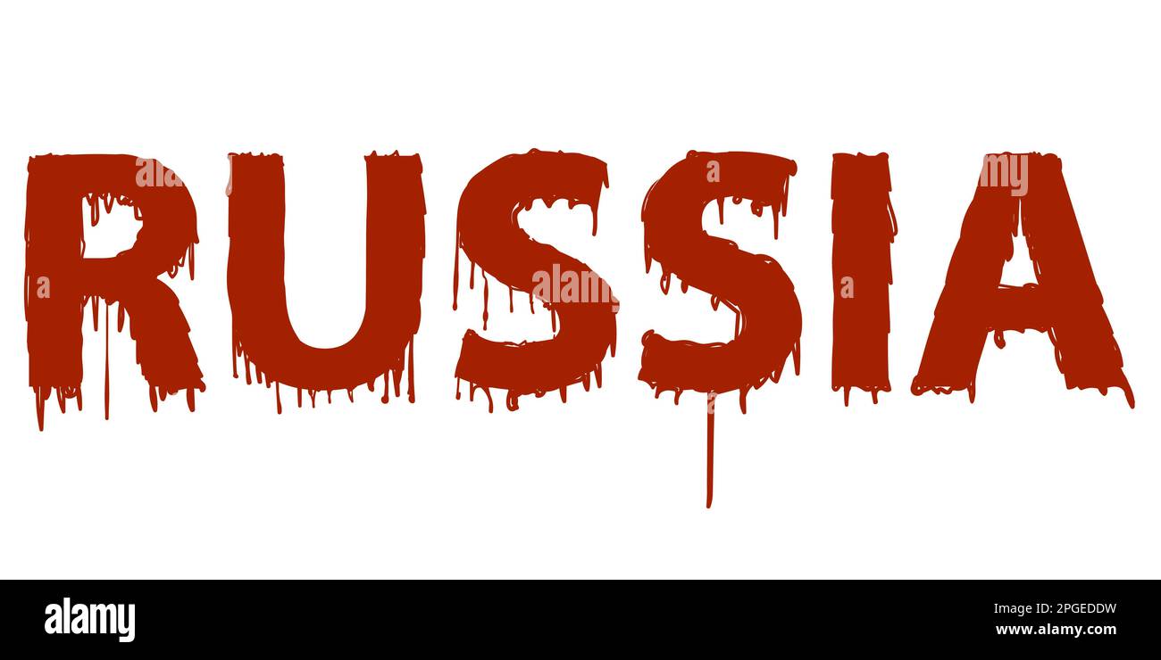La parola Russia con macchie sanguinose. Illustrazione Vettoriale