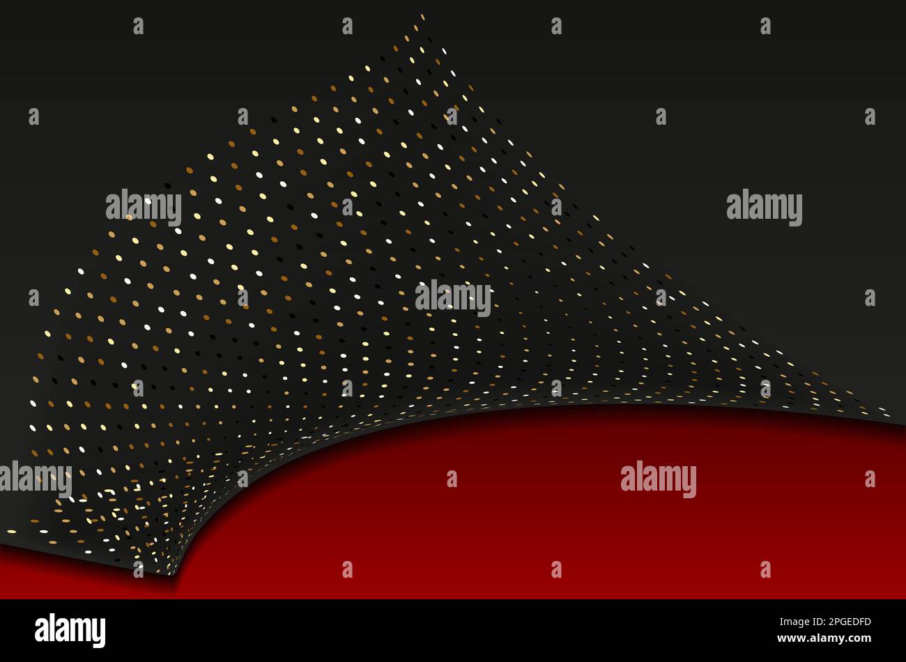 sfondo di lusso in stile 3d, forma geometrica dorata sulla linea mesh e sfumatura della scena rossa, design della copertina concetto moderno, illustrazione vettoriale. Illustrazione Vettoriale