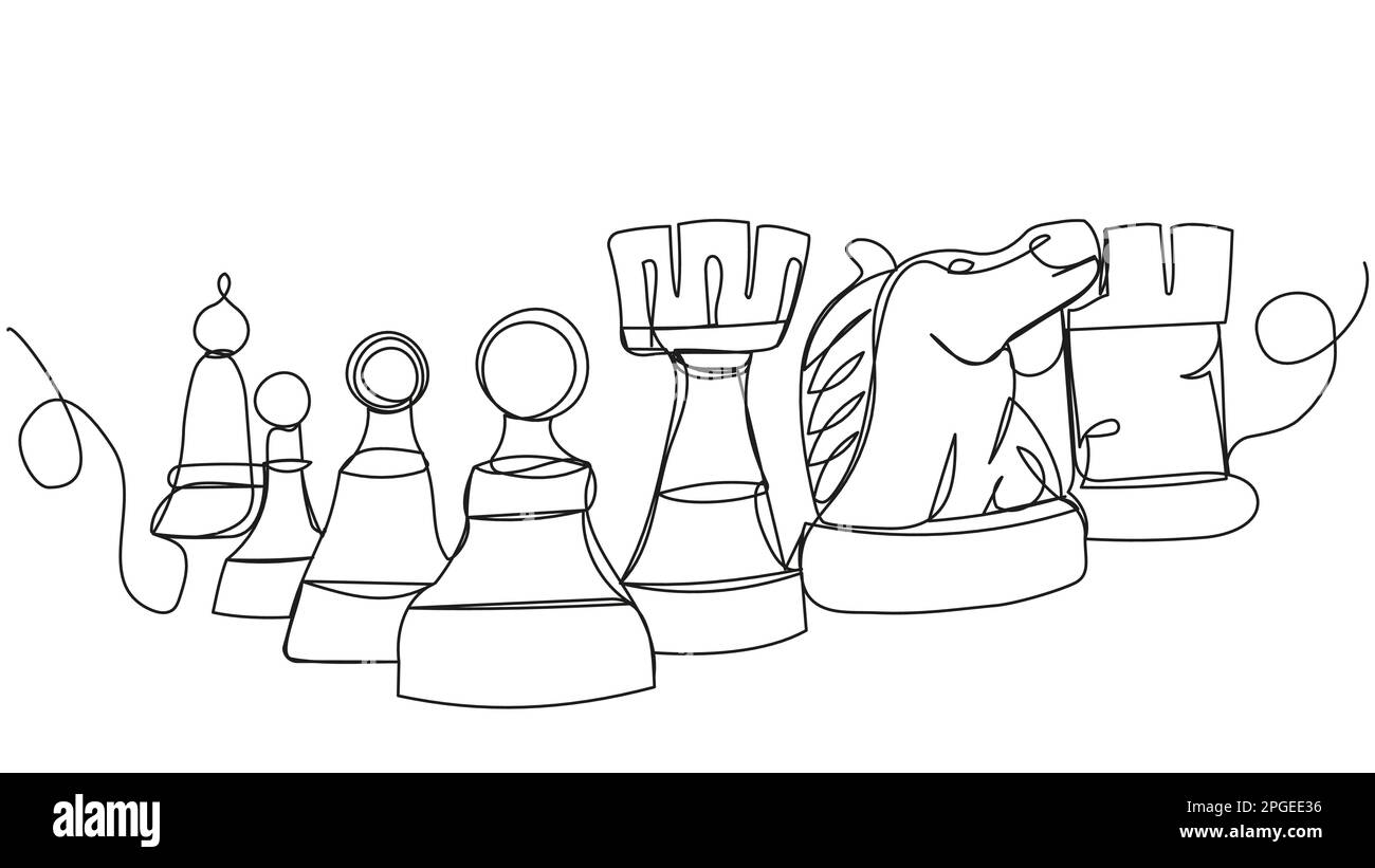 Allinea i pezzi degli scacchi in una riga su sfondo bianco. Illustrazione Vettoriale
