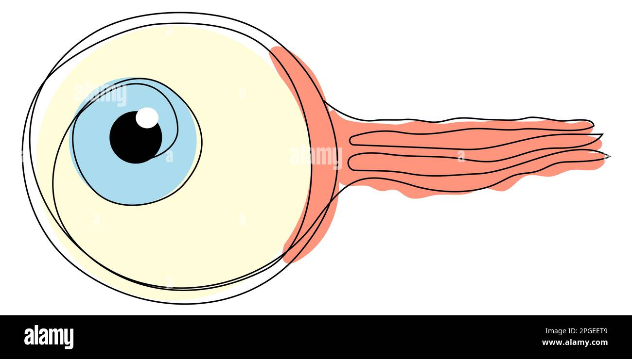 Oculare in una linea con una silhouette colorata, pupilla blu. Illustrazione Vettoriale