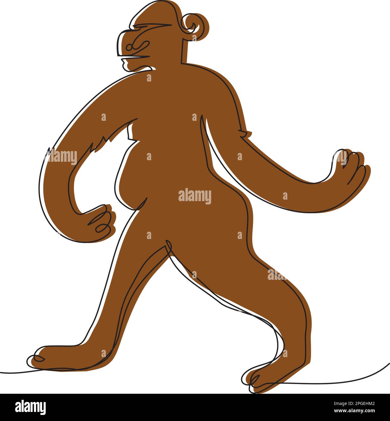 Divertente scimmia marrone che cammina davanti su uno sfondo bianco. Illustrazione Vettoriale