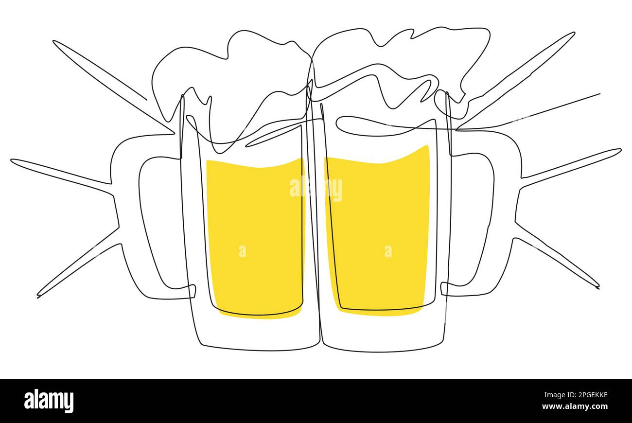 Due bicchieri con birra in una riga su sfondo bianco. Illustrazione Vettoriale