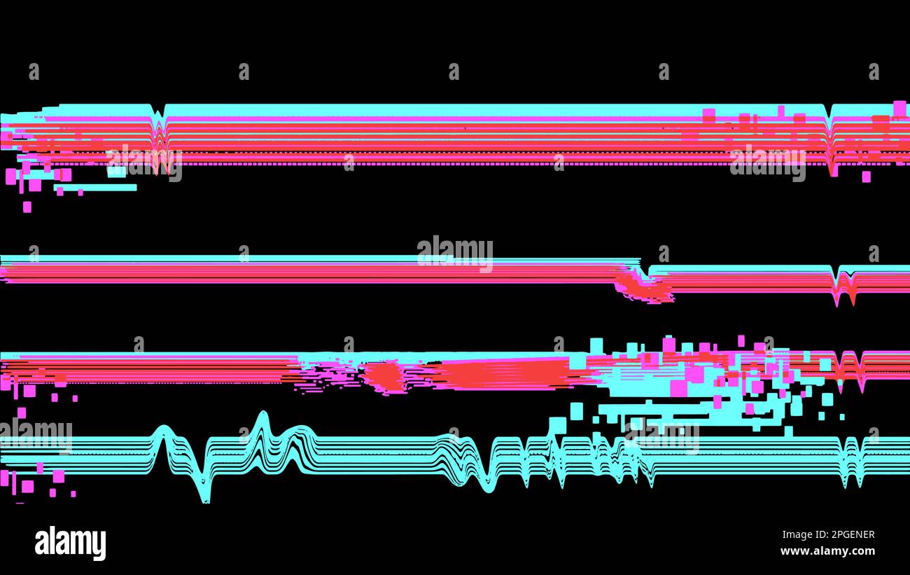 Effetto glitch con linee blu-rosse su sfondo nero. Illustrazione Vettoriale