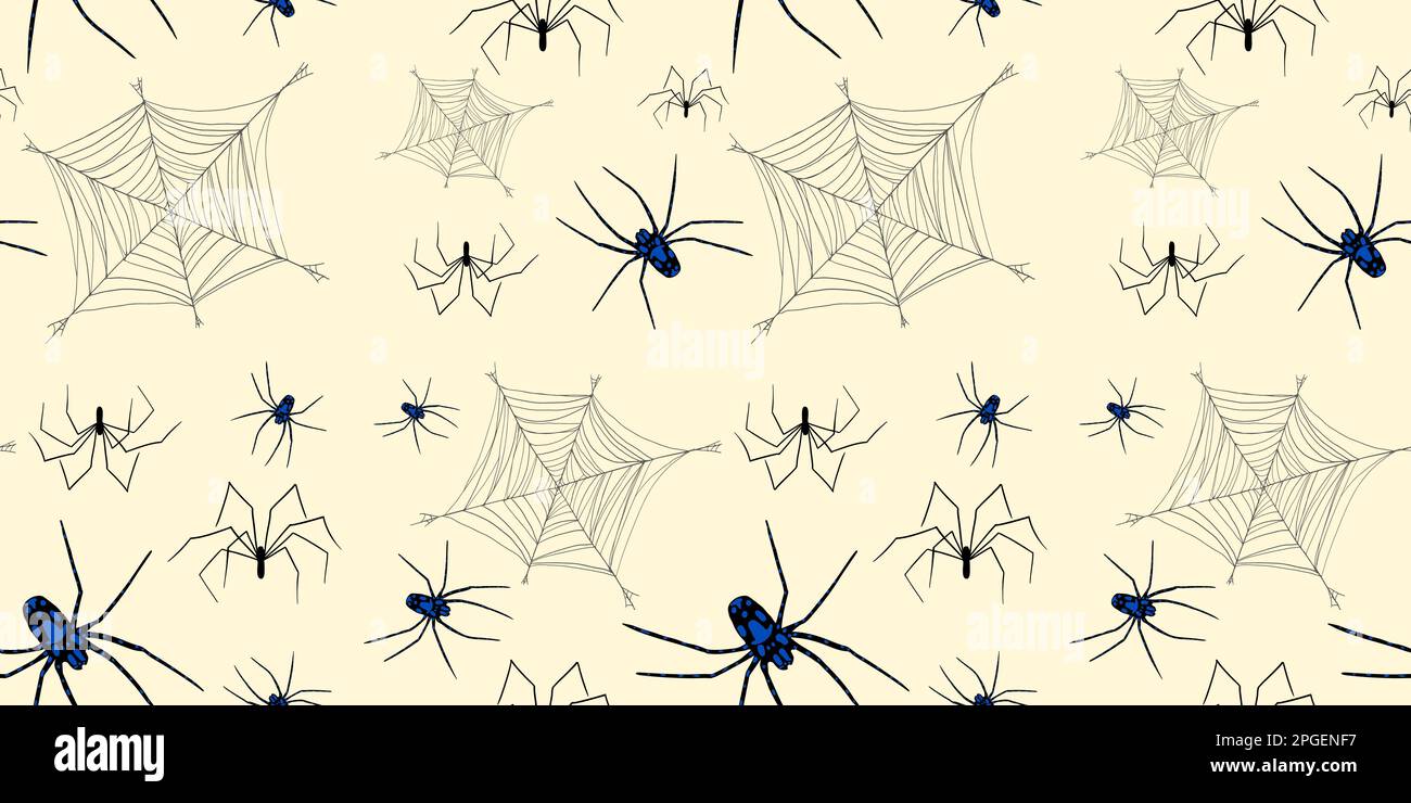 Ragni con ragnatele a ragnatela senza cuciture in colore beige. Illustrazione Vettoriale
