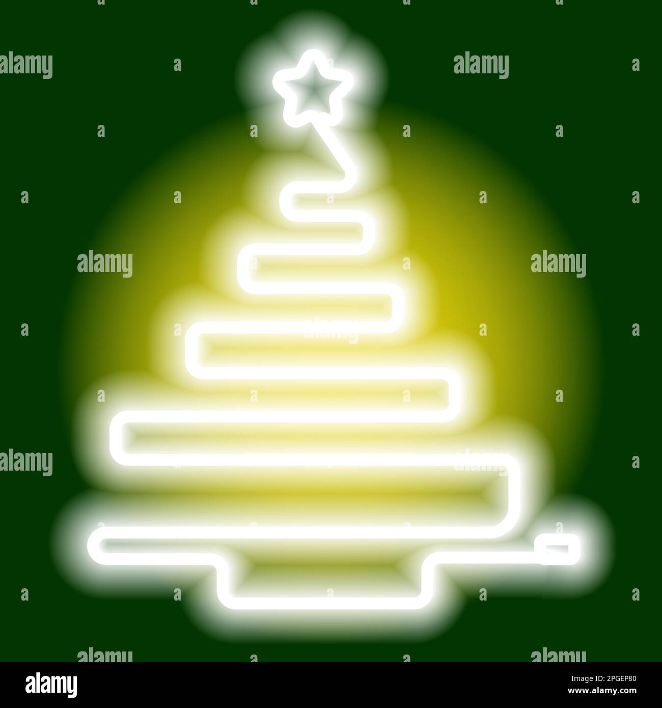 Neon futuristico albero di Natale in una linea su sfondo nero. Illustrazione Vettoriale
