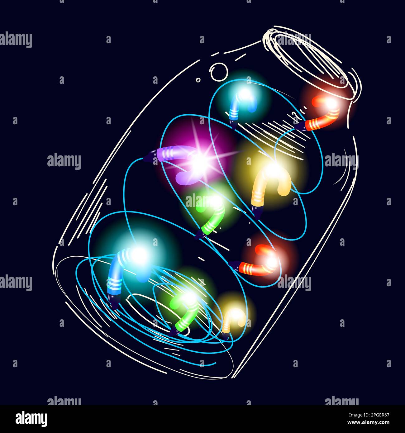 Barattolo luminoso Garland Canne caramella su uno sfondo nero. Illustrazione Vettoriale