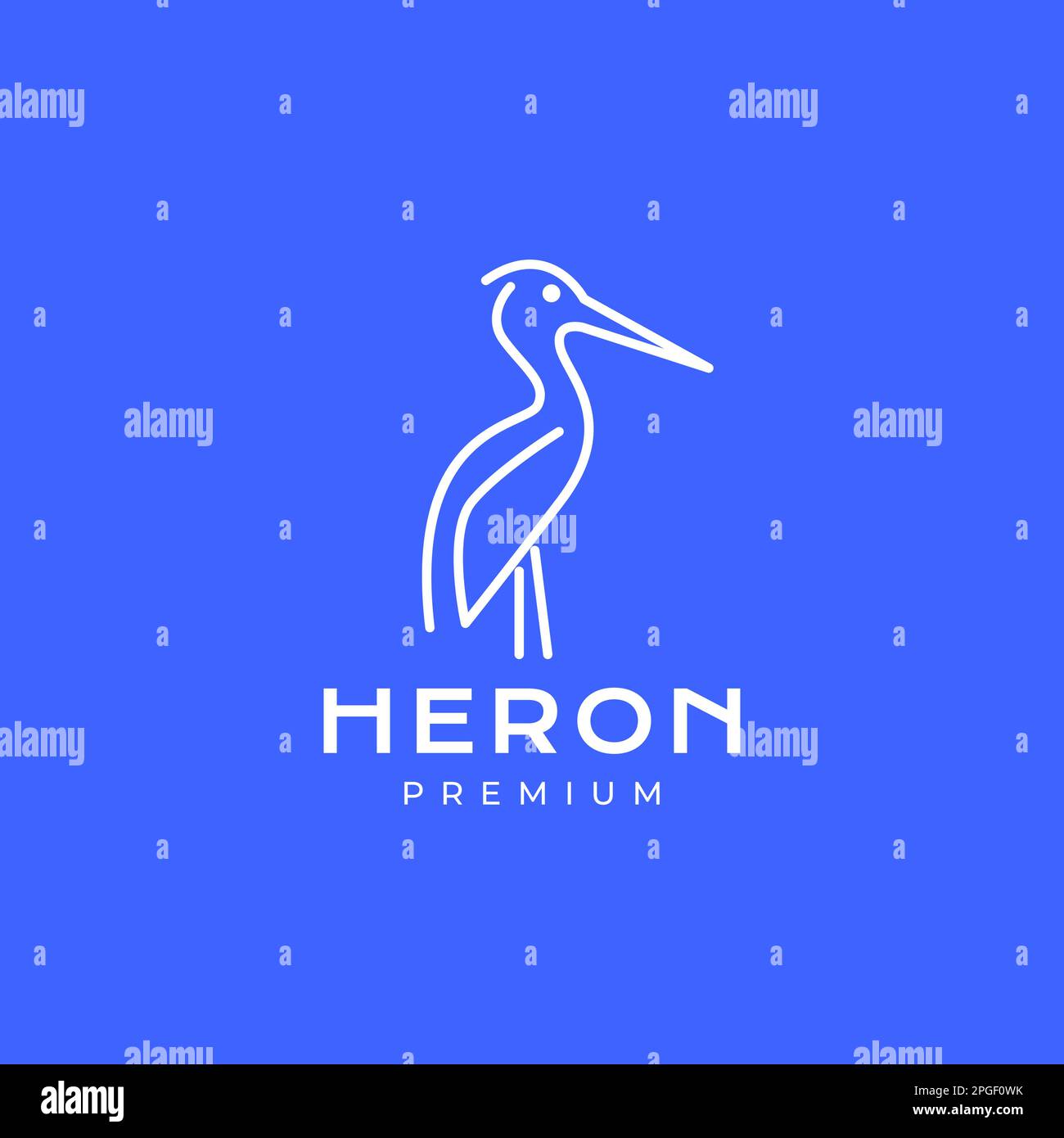 bird heron lago rilassarsi guardando pesce lungo becco linea moderna minimal logo design vettore Illustrazione Vettoriale